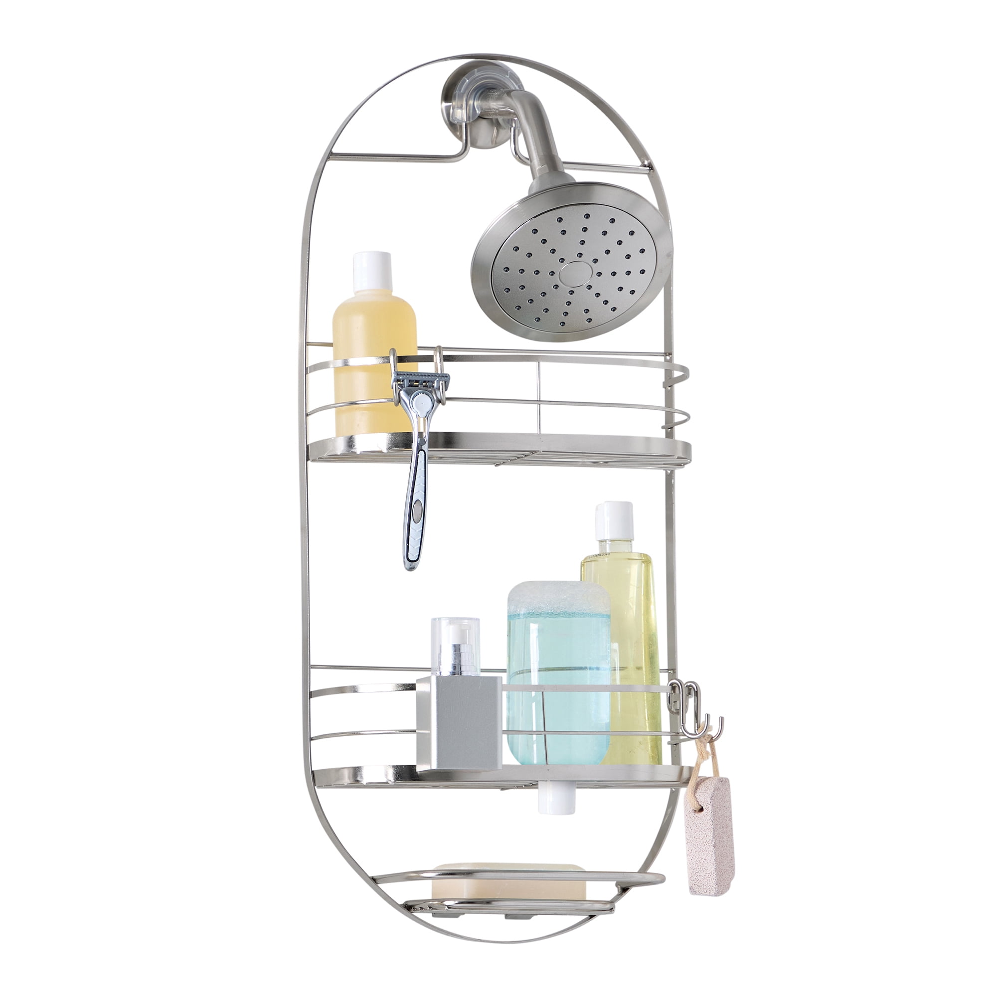 Better Homes & Gardens 2-Shelf Oval Hanging Shower Caddy with Soap Tray, Satin Nickel