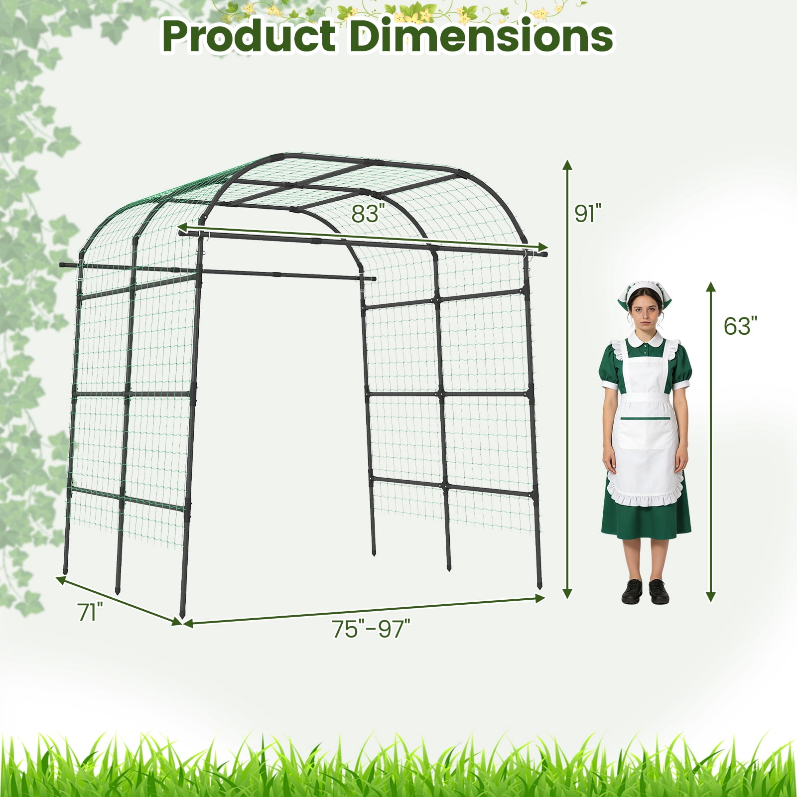 Gymax Metal Garden Arch Trellis for Climbing Plants Outdoor Wide Cucumber Trellis