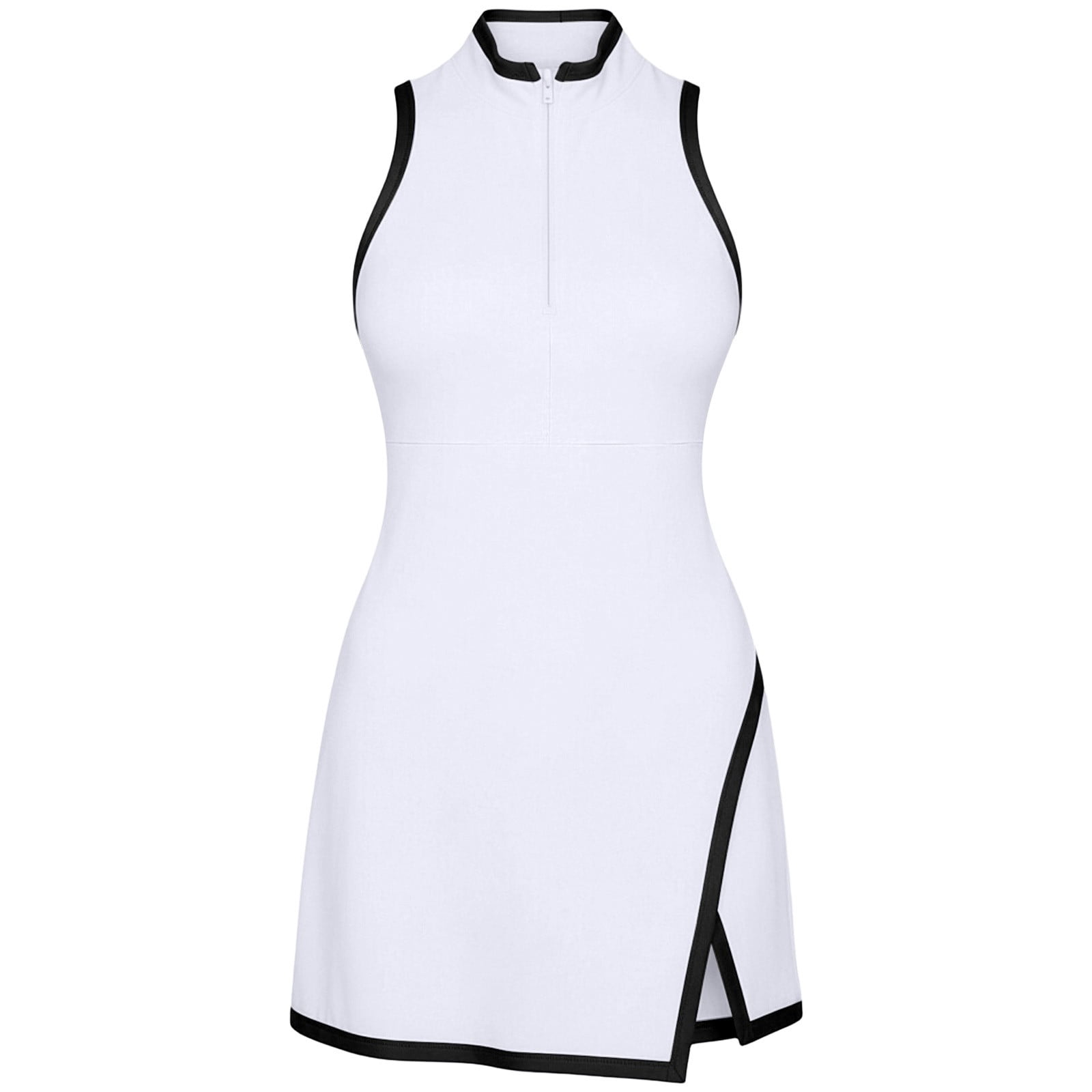 DHFJKG Athletic Dresses For Women Mini Crew Neck Sleeveless Slim Fit Zipper Front Side Slit Tennis Golf Dress Stylish Dresses