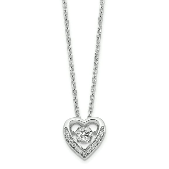 Sterling Silver Brilliant-cut Moving Center Cubic Zirconia Heart Necklace