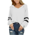 thumbnail image 1 of Pompotops Women's Hooded Drawstring Solid Stitching Long Sleeve Loose Sweatshirt Top, 1 of 7