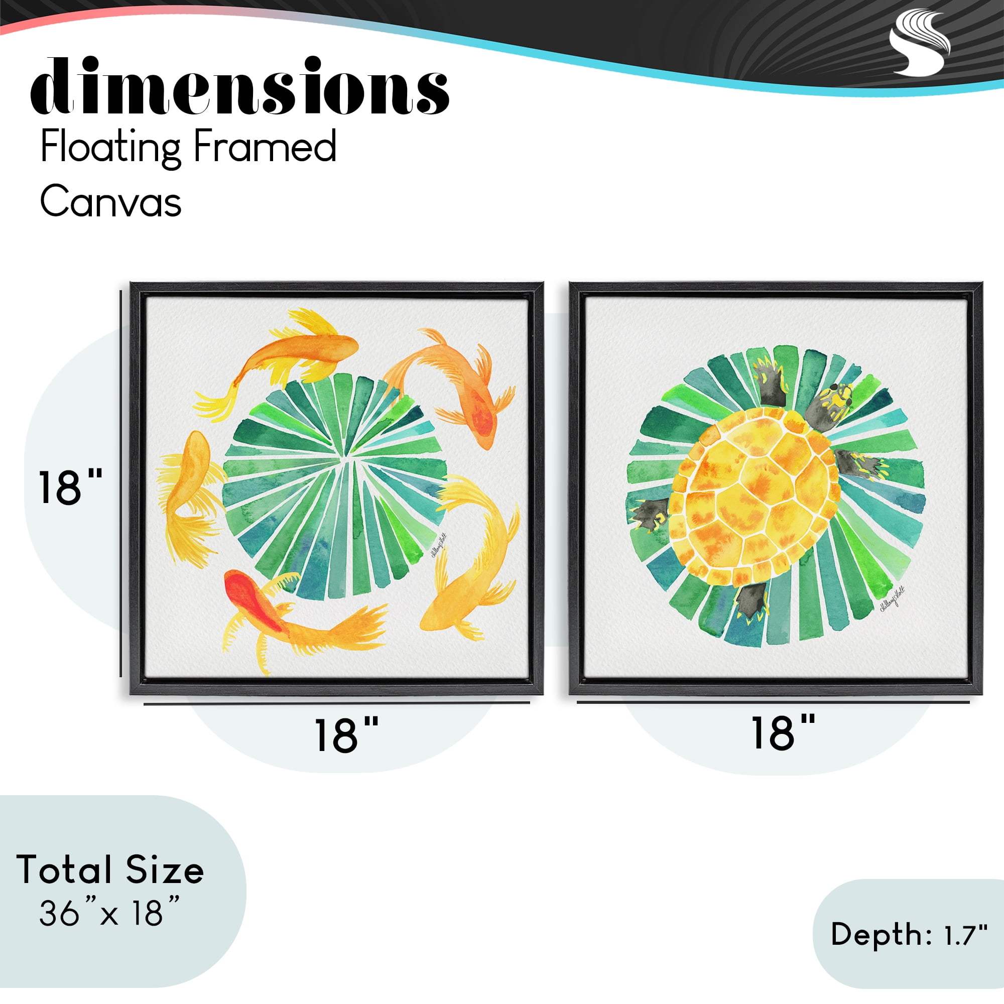 Stupell Industries Orbital Aquatic Creatures 2 Piece Black Framed Floater Canvas Set, design by Hillary Holt