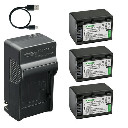 Kastar 3-Pack Battery and AC & USB-C Charger Compatible with Sony NP-FH30 FH40 FH50 FH60 FH70 FH90 FH100 HDR-SR HDR-TG HDR-UX HDR-XR HDR-CX DCR-HC DCR-SR DCR-SX Handycam Series