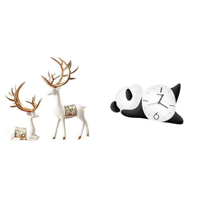 Escultura de ciervo, estatua de reno, adorno de mesa, figura de animal, reloj de pared de panda, colección de resina y vidrio, ideal para dormitorio,