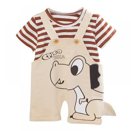 

Boys And Girls Fashion Summer Small Dinosaur Cartoon Braces Short Sleeves Two-piece Set