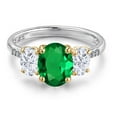 thumbnail image 3 of Gem Stone King 925 Silver and 10K Yellow Gold Green Nano Emerald and White Moissanite and Lab Grown Diamond Engagement Ring for Women | 2.56 Cttw | Oval 9X7MM | May Birthstone | Size 6, 3 of 7