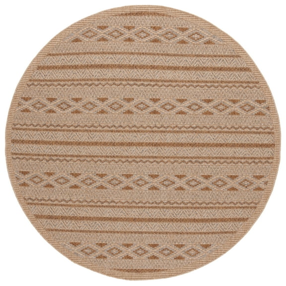 SAFAVIEH Wicker Juan Geometric Indoor/Outdoor Area Rug, Gray/Brown, 6'7" x 6'7" Round