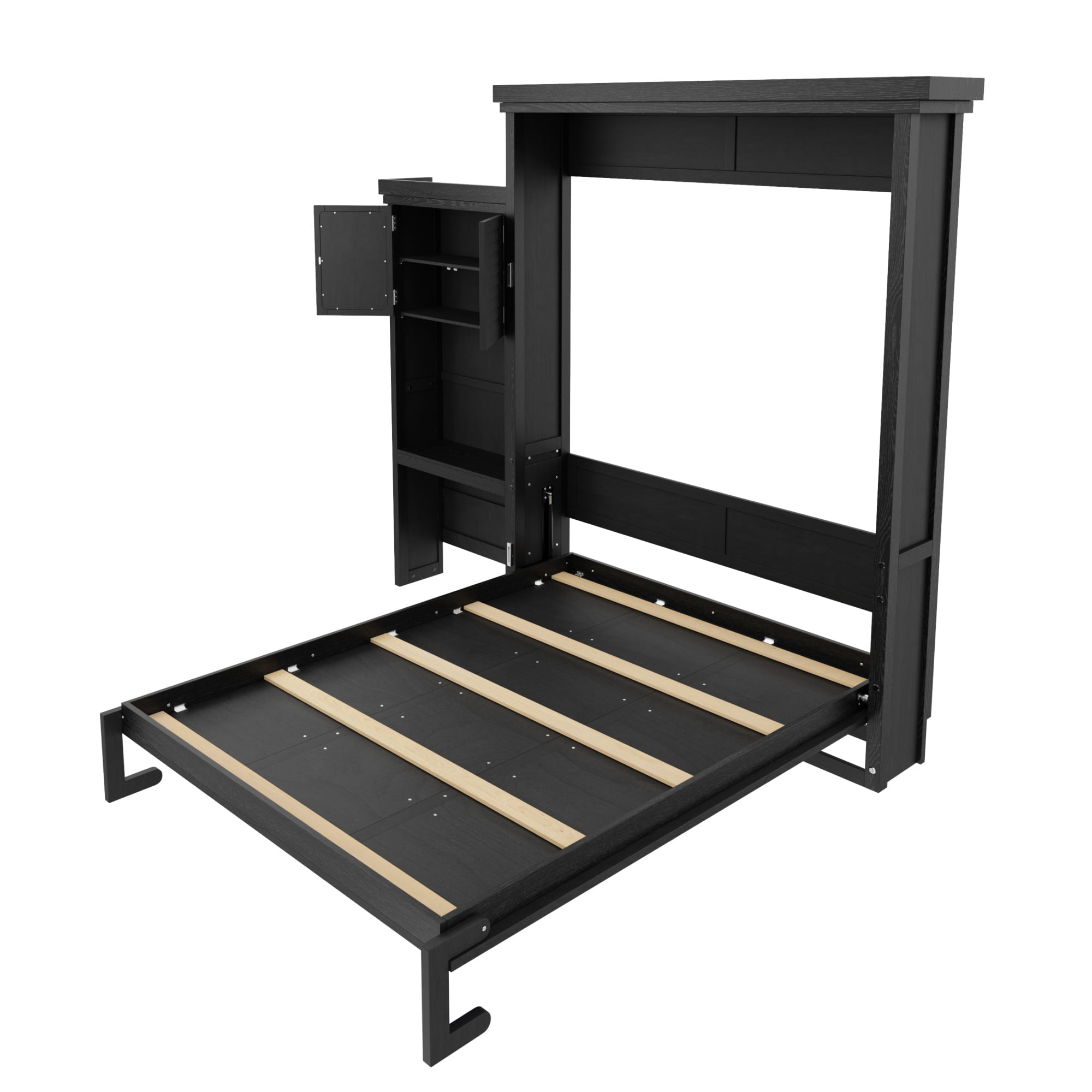 Queen Size Murphy Bed with Convertible Multiple Storage Shelves for Small Space, Guest Room