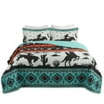 thumbnail image 5 of 3-Piece Southwestern Geometric Tribal Quilt Set - Teal Black Lightweight Quilted Bedspread Set Queen/King Size ME501, 5 of 9