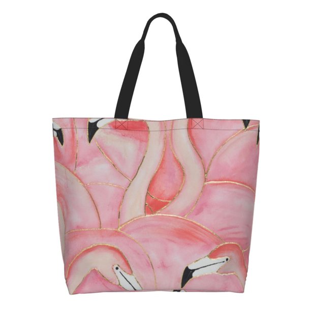 Fotbe Flamingos Bolsa Tote Estética de Lona con Estampado para Mujer - Bolsa Reutilizable de Hombro Casual para Vacaciones, Compras, Trabajo y Gimnasio