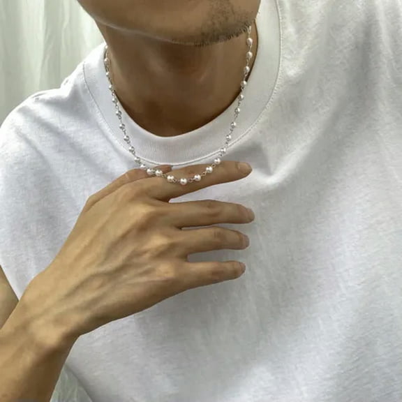 HOOUN Pearl Necklace Men's Hip-hop Personality Splicing Collarbone Chain Jewelry