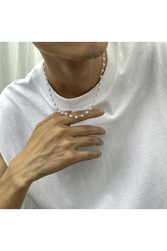 Pearl Necklace Men's Hip-hop Personality Splicing Collarbone Chain Jewelry