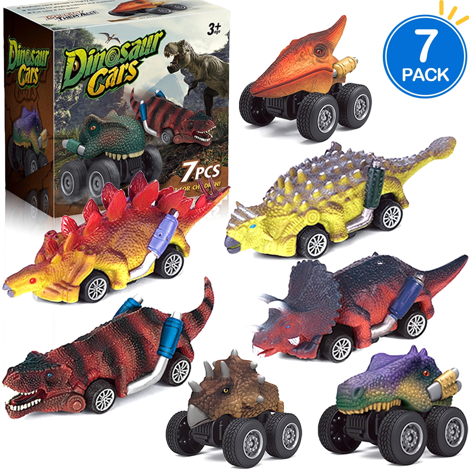 Dinosaur Toys Car for Boys, 7 Packs Dinosaur Pull Back Cars Dino Toys