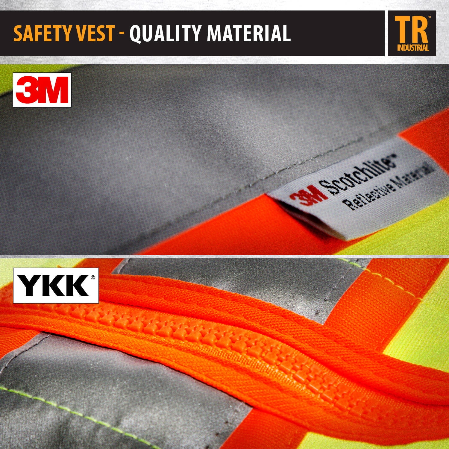 TR Industrial 3M Safety Vest with Pockets and Zipper, Class 2