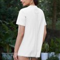 thumbnail image 4 of Tops de Manga Corta de las Mujeres, Moda Color Sólido, Cuello Redondo Línea Trasera Diseño Blusa, 4 of 8