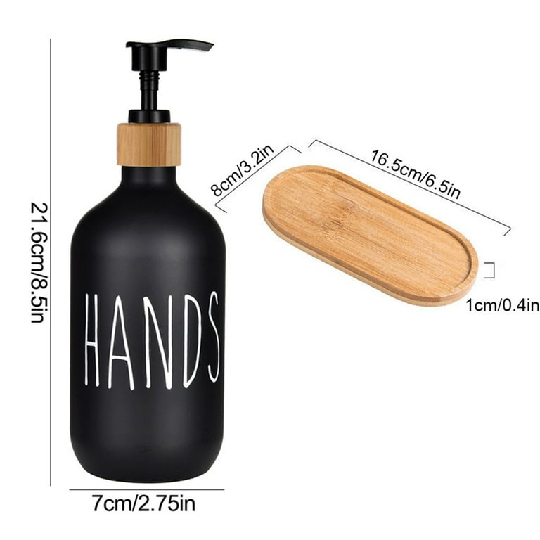 Black Glass Soap Dispenser Set/Bamboo Tray/Stainless Steel Pumps/Dish Soap Dispenser for Kitchen Sink/6 Waterproof Label’s/Bamboo Dish Brush with
