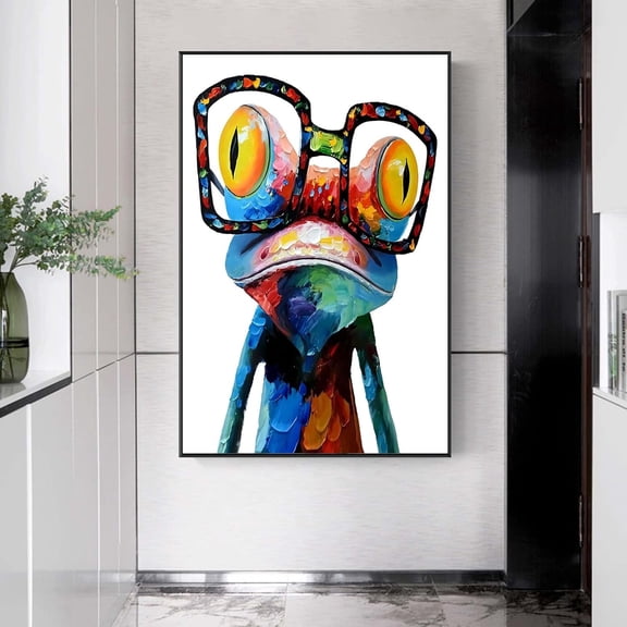 Frog Wall Art Canvas Paintings Colorful Funny Frog with Glasses Pictures, Abstract Animals Canvas Wall Art Posters Prints for Bedroom Living Room Kitchen Bathroom Office Wall Decor