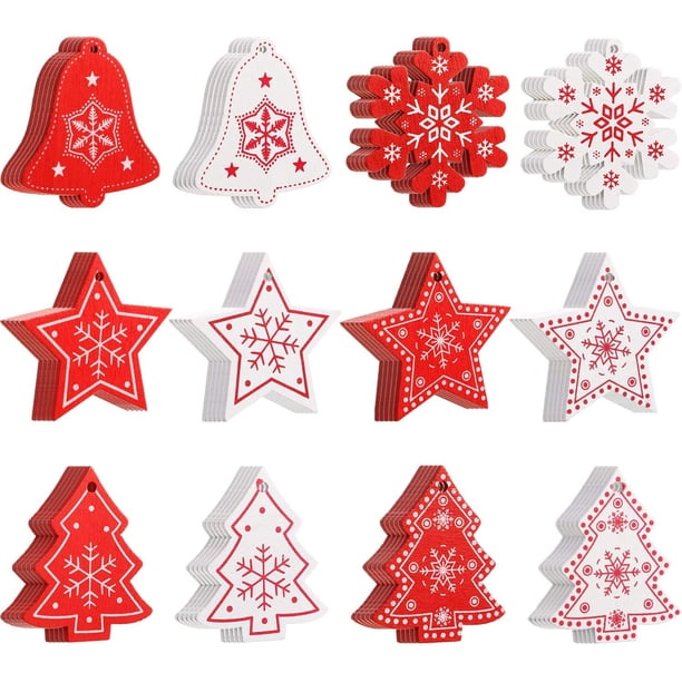 60 uds. Adornos colgantes de madera de Navidad, rebanadas de madera, decoración de árbol de Navidad para fiesta, decoración de árbol de Navidad Adepaton LKX-1834