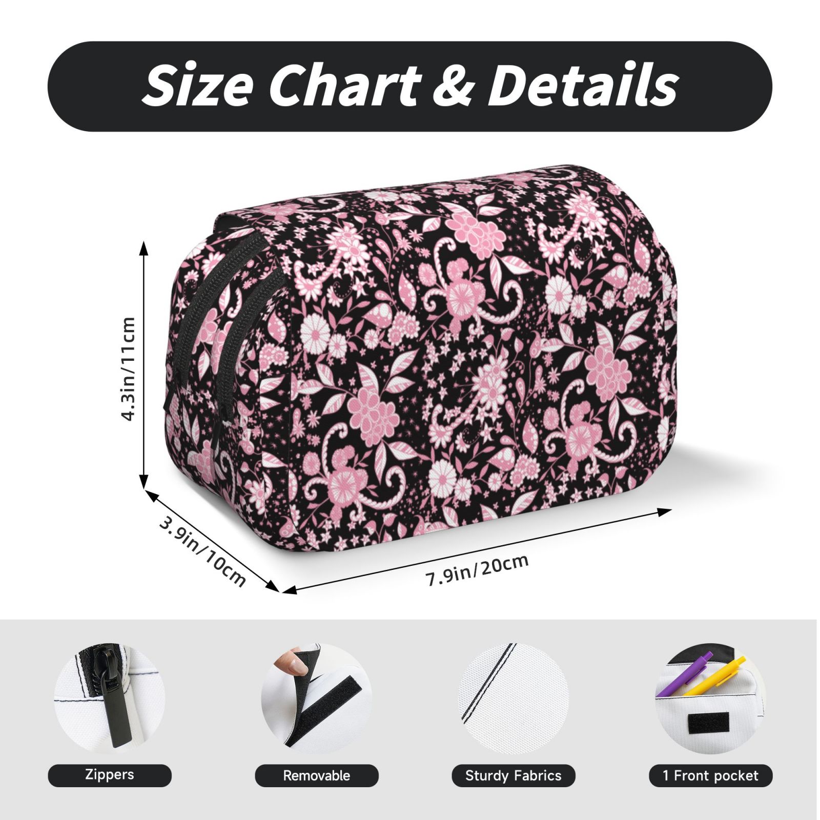 Rateoe Daisies Flowers Pattern Double Clamshell Pen Case, Storage Organizer with Two Zipper Compartments– Holds Up to 50 Pencils & Pens