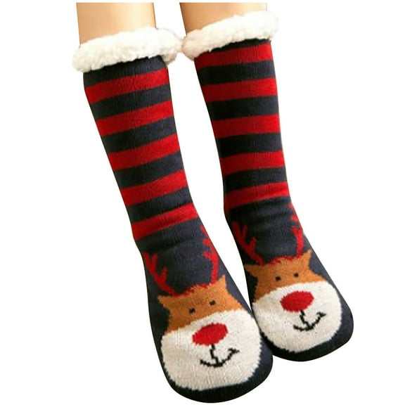 JeashCHAT Christmas Women Plush Socks Print Thicker Anti-slip Floor Socks Carpet Socks