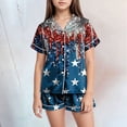thumbnail image 2 of Kaprioy My First 4th of July Baby Girl Outfit Satin Pajama Sets Short Sleeve Button Down Sleepwear Silky Nightwear Loungewear 2 Piece PJS, 2 of 5