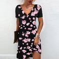 thumbnail image 3 of Robe à Manches Courtes pour Femmes Mode Décontractée Col en V Imprimé Ample Élastique Robe Courte Robe Décontractée pour Femmes, 3 of 5