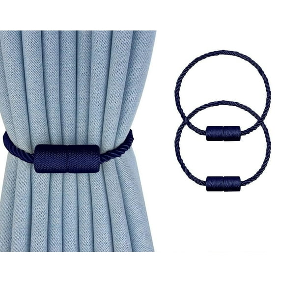 2 Pack Strong Magnetic Curtain Tiebacks Outdoor Decorative Tie Backs Modern Rope Tiebacks Modern Handmade Tie Backs Decorative Curtain Holdbacks- Navy Blue