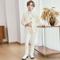 thumbnail image 4 of FAOWME Children Boys Suit Outfit Solid Color Vest Long Sleeve Lapel Coat And Pants Formal Fashion Sets For Party Performance Wedding,Beige,3-4 Years, 4 of 9