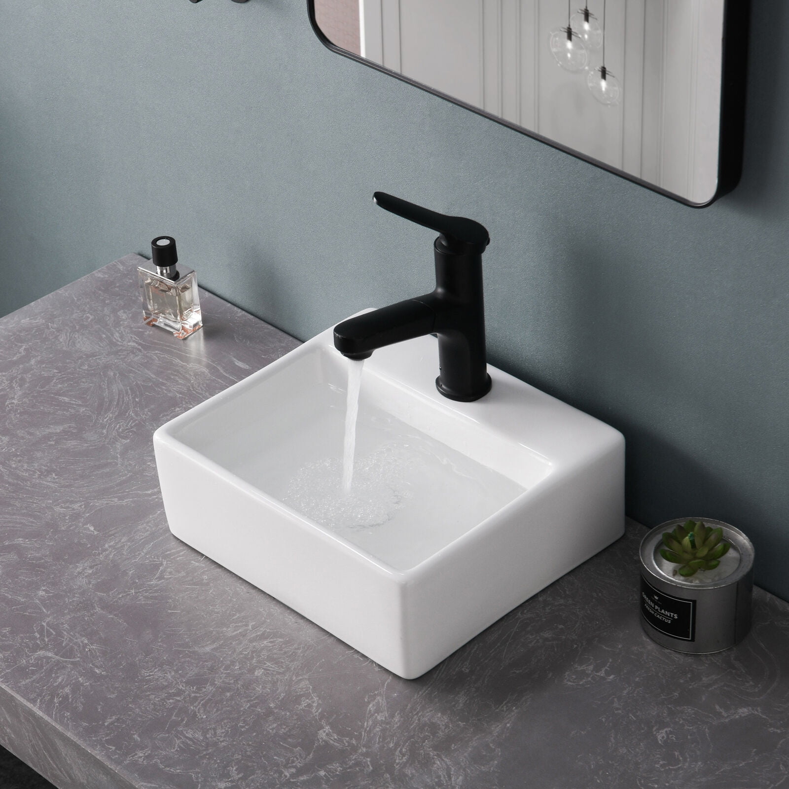 ABX 13" Rectangular Bathroom Vessel Sink Ceramic Basin Bowl Porcelain Pop up Drain Combo