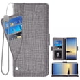 thumbnail image 1 of Genuine Leather RFID Blocking Wallet Case for Samsung Galaxy Note 8, Handmade Flip Folio Wallet Case with Stand and Card Slots for Samsung Galaxy Note 8, Gray, 1 of 5