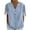 Light Blue #089, variant on Cotton Linen Shirts for Women Cold Shoulder Knot Short Sleeve V Neck Tops Button Trendy Business Work Blouses Light Blue M