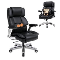 EOP 600LBS Big and Tall Heavy Duty Office Chair, Ergonomic Massage Desk Chair with 4D Adjustable Armrests, PU Leather Executive Chair with Lumbar Support & Quiet Dual Rubber Wheels, Black