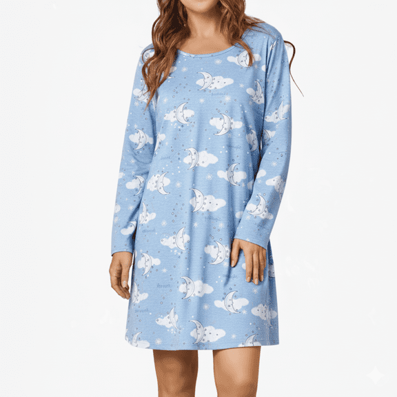 Zando Casual Nightgowns for Women Warm Long Sleeve Gowns for Women Night Shirts Blue Moon XL