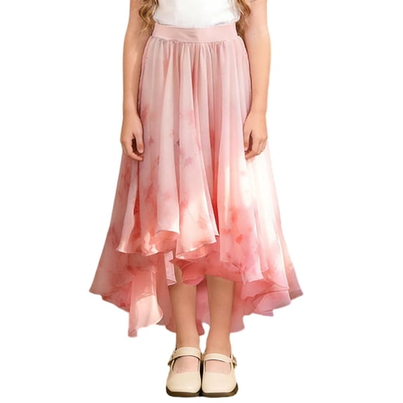 RMGVDSD Girls Summer Skirts Elastic High Waist Maxi Skirt Floral Chiffon Party Wedding Vacation Skirts Stylish A-Line Long Flowy Skirt 4-5 Years