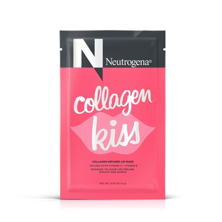 (3 pack) Neutrogena Collagen Kiss Collagen Infused Lip Mask, with Vitamin E and Vitamin C for Smooth and Supple Lips, Single Use Moisturizing Lip Treatment, 0.1
