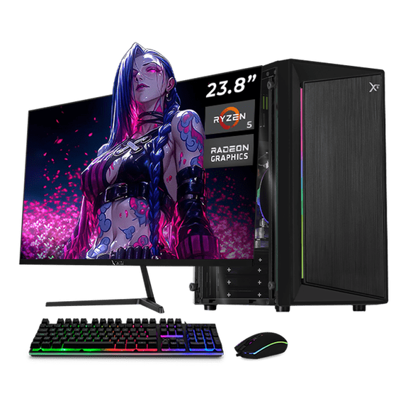 Computadora Escritorio Completa Xtreme PC Gaming AMD Radeon Vega 7 Ryzen 5 5600GT 16GB SSD 500GB Monitor 23.8 100Hz WIFI Black juegos casuales, trabajo y estudio
