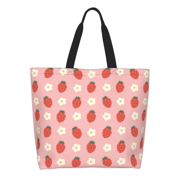 Fotbe Strawberry Bolsa Tote Estética de Lona con Estampado para Mujer - Bolsa Reutilizable de Hombro Casual para Vacaciones, Compras, Trabajo y Gimnasio