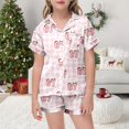 thumbnail image 3 of YUEHUA Girls Pajamas Silk PJS Set Pink Bow Satin Sleepwear Short Sleeve Jammies for Kids Valentine's Day Button-Down Nightwear size 7-14 Y, 3 of 6
