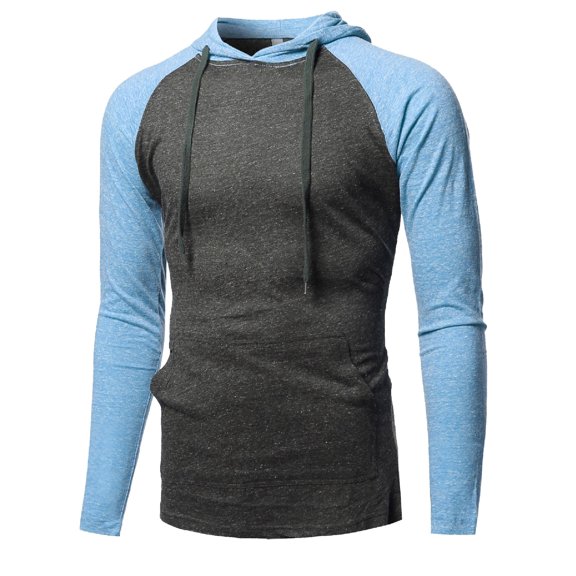 FashionOutfit Men's Casual Raglan Long Sleeve Kangaroo Pocket Hooded Top