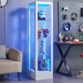 thumbnail image 3 of Glass Display Cabinet with 12 Color Lights and Lock, 4-Tier Curio Cabinet with Tempered Glass Door, Adjustable Shelves, 63" Metal Display Case for Collectibles Living Room, White, 3 of 9
