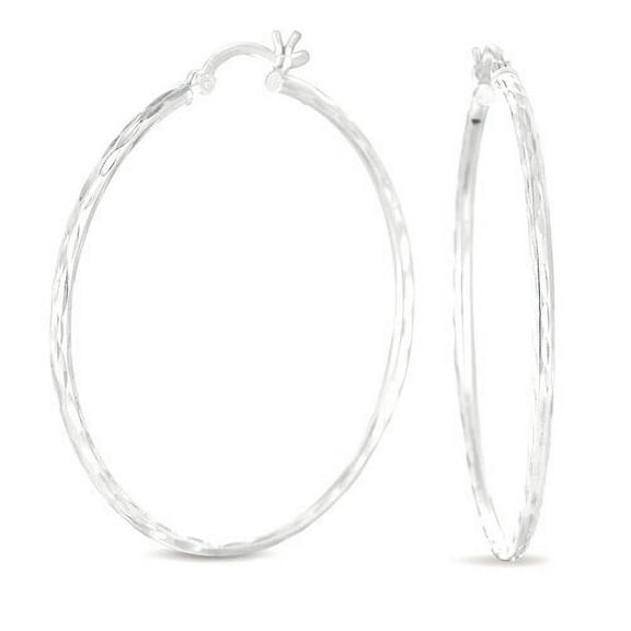 Double-Diamond-Cut Sterling Silver Hoop Earrings