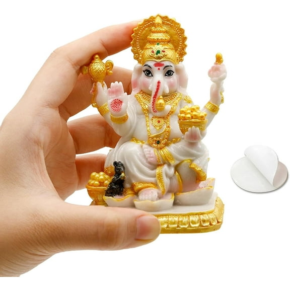 BangBangDa Ganesha Statue for Car Dashboard - 4.1”H Polystone Marble Color Lord Ganesha Idol for Vehicle Decor Ideal Birthday Diwali Wedding Gift for Indian Friends Man Woman