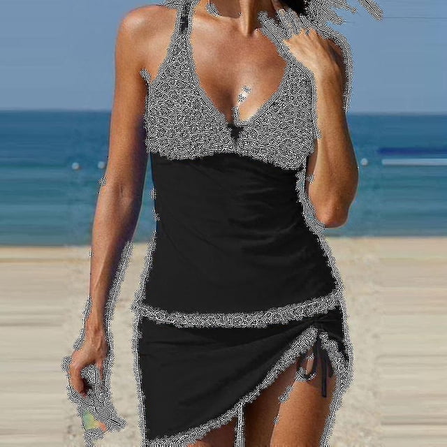 Traje de baño Bikini para mujer, traje de baño dividido Sexy con cordón y cuello en V para vacaciones en la playa