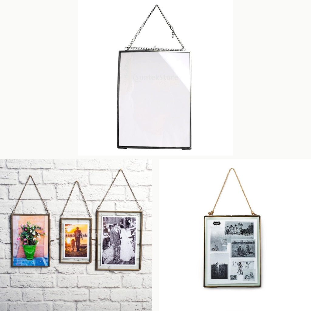 Metal Glass Photo Frame Holder Hanging Freestanding Portrait Home Decor