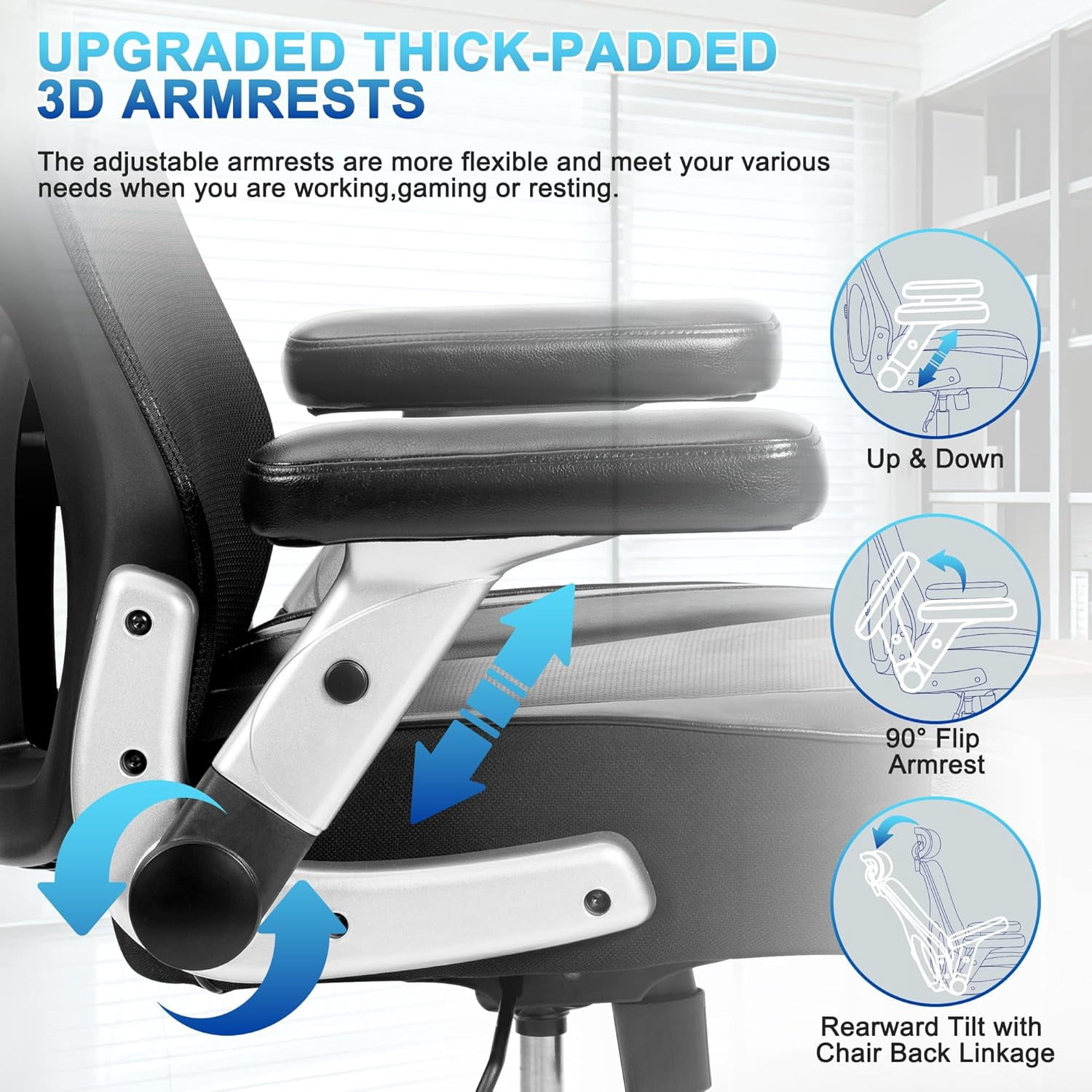 Super Big and Tall Office Chair 700lbs- Heavy Duty Executive Computer Chair with Rubber Wheels 3D Flip Arms, Ergonomic Mesh High Back Desk Chair, Extra Wide Seat Adjustable Lumbar Support&Headrest