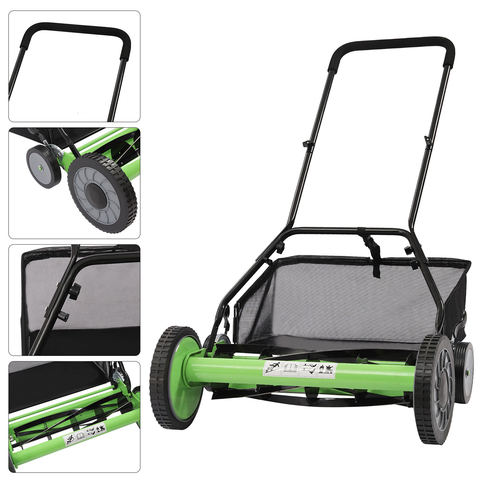 Aiqidi 20 inch Manual Push Reel Lawn Mower Home Height Adjustable 5 Blades Lawn Sweeper with Grass Catcher for Yards Sidewalks