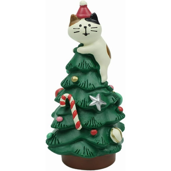 3.3 Inch Resin Christmas Cat Tree - Perfect for Office, Home or Gift - Adorable Mini Tree With Cute Kitten Figurines - Christmas Decoration for Cat Lovers