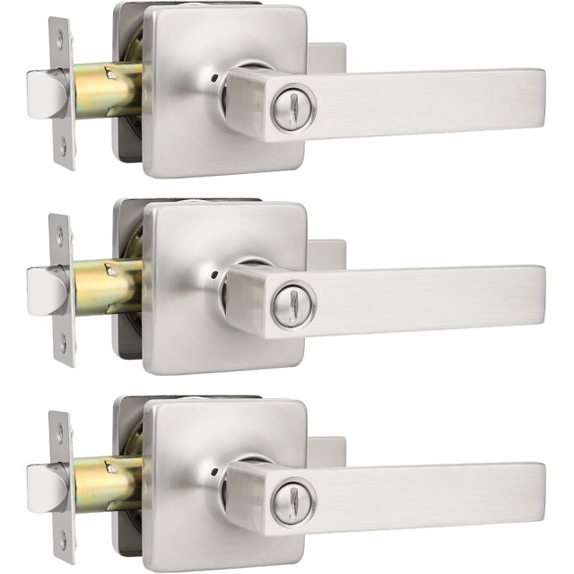 Brushed Nickel Door Handles Nickel Door Lever Privacy Use Door Lock Set Interior Bathroom/Bedroom Door Handle Satin Nickel Reversible for Left Right Sided Doors