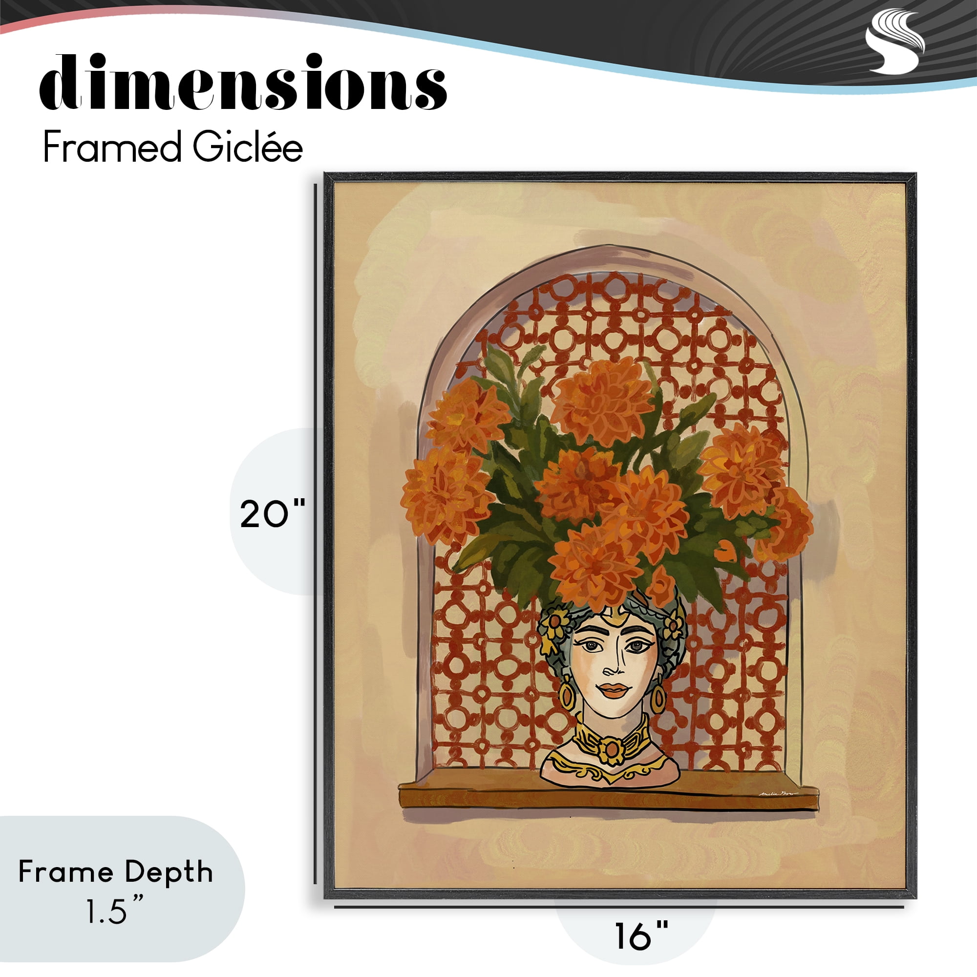 Stupell Industries Ornate Flower Head Vase Black Framed Giclee Art, design by Amelia Noyes