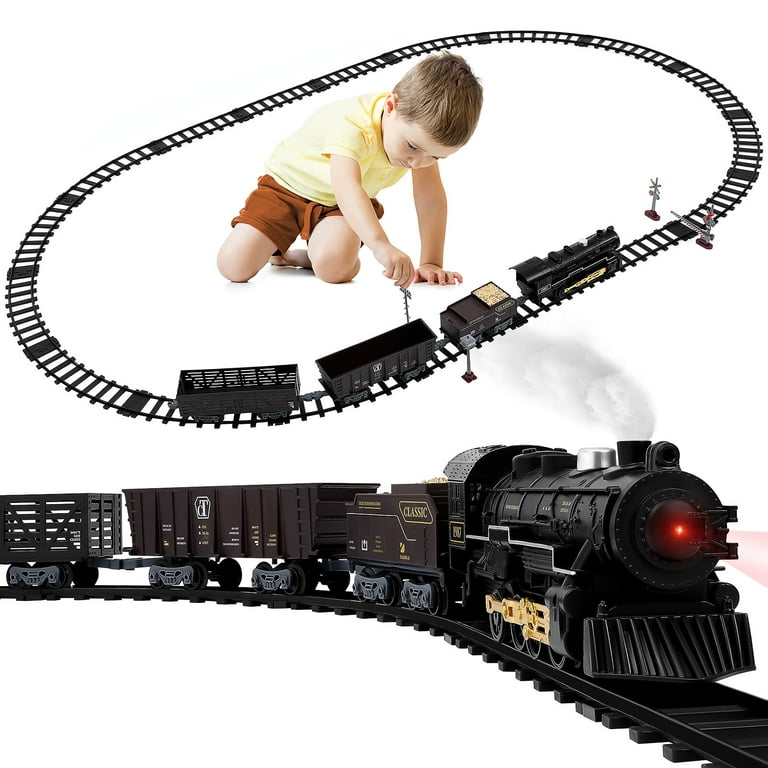  Hot Bee Train Set - Train Toys for Boys w/Smokes, Lights &  Sound, Tracks, Toy Train w/Steam Locomotive, Cargo Cars & Tracks, Toddler  Model Train Set for 3 4 5 6